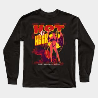 "Hot as Heck Funny Devil Woman Vintage Pinup Design Long Sleeve T-Shirt